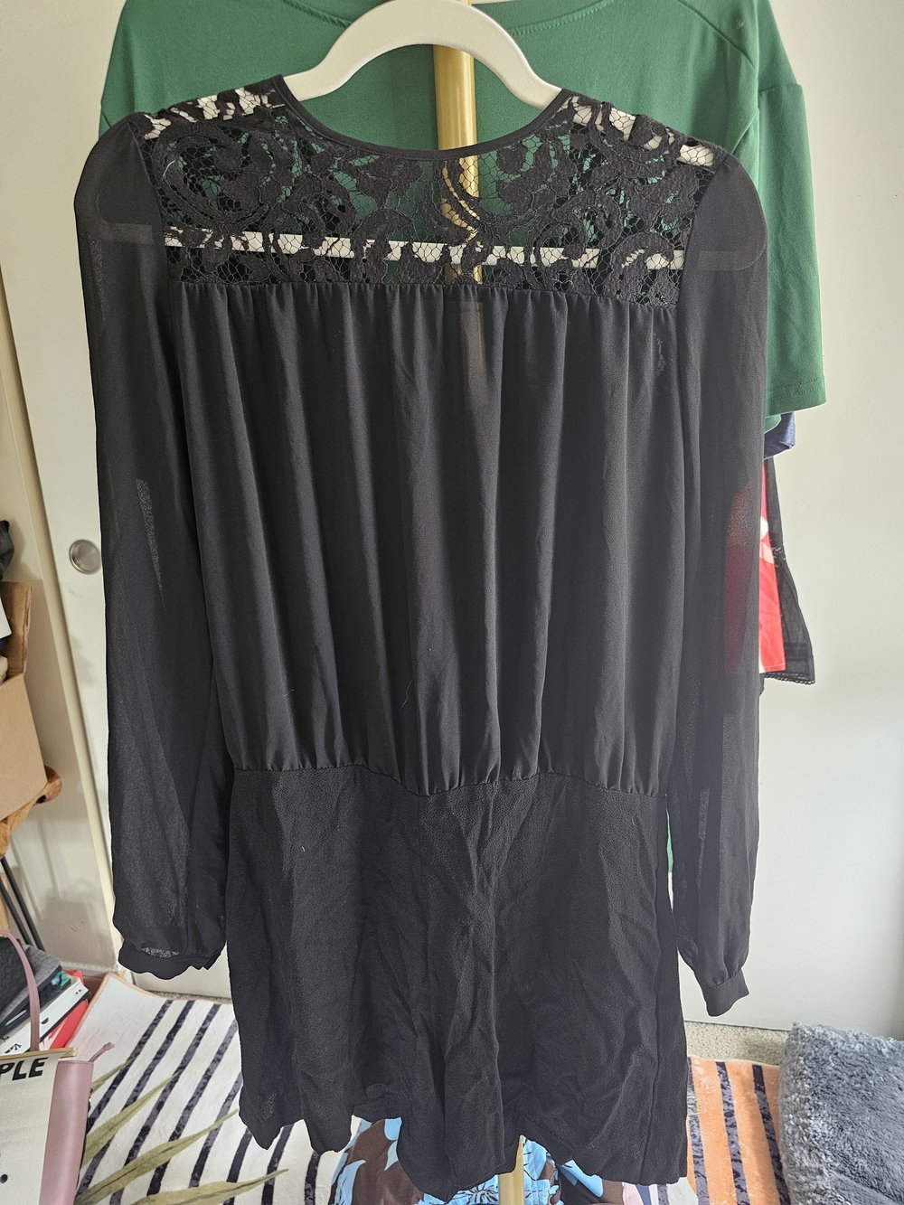 MICHAEL Michael Kors Black Lace-Yoke Long Sleeve Romper - Picture 4 of 7